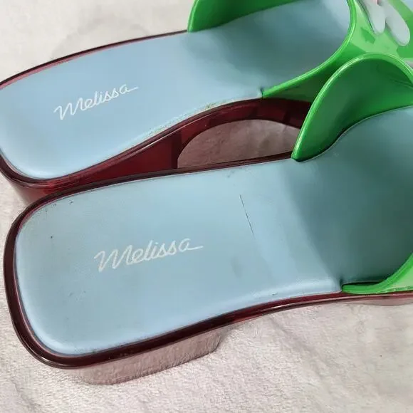 Lazy Oaf x Melissa Platform Slides Green Flower Sandals Chunky Heel Retro | 6 - Picture 13 of 13